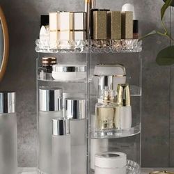 1pc 360 Degree Rotating Makeup Organizer, Transparent Makeup Display Stand, Large Capacity Dresser Storage Rack With 5 Adjustable Diy Trays, For Lipst