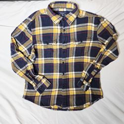American Eagle Men's Yellow & Blue Plaid Flannel Button Up Shirt (L)