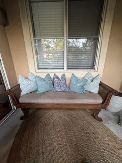wooden frame Bench with Turned Legs and armrest