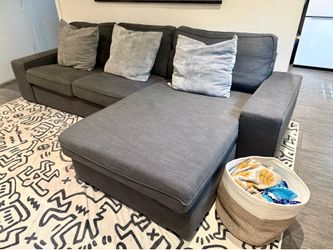 KIVIK Sectional, 4-seat with chaise, Gunnared medium gray