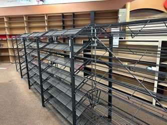 Racks 48" x 29 1/2" x 55" Black Steel Mobile Double-Sided Folding Shoe Display Rack