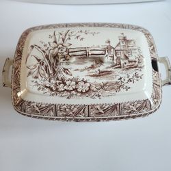Antique ca. 1880s W.H. Grindley Daffodil Brown & White Transferware Ironstone