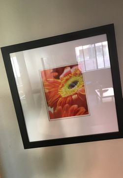Orange and yellow Sunflower painting in black frame