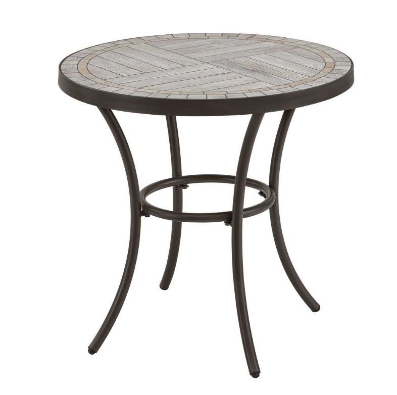 StyleWell 27 in. Brown Round Metal Outdoor Side Table with Grouted Porcelain Top | Free Delivery