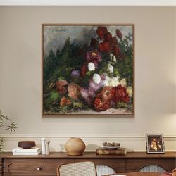 amzhuajia Framed Floral Oil Painting on Canvas, Bouquet of Colorful Flowers oil paintings cheap canvas wall art canvas paintings for bedroom Framed 24
