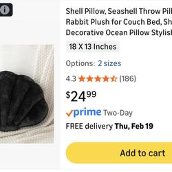 Shell Pillow, Seashell Throw Pillow 18”x13”