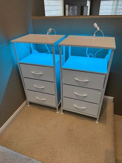 Nightstands With Charging Station & RGB Lights Set Of 2