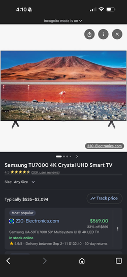 65” Samsung TU7000 4K Crystal UHD Smart TV