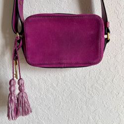 Fossil Nubuck/Suede Leather Fuchsia Camera Crossbody Bag 