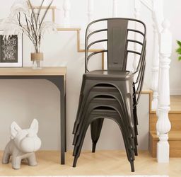 Metal Stackable Dining Chairs Set of 4