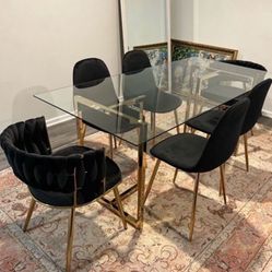 Black Gold Dining Table For 6 People