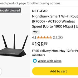 NETGEAR Nighthawk Smart Wi-Fi Router (R7000) - AC1900 Wireless Speed (Up to 1900 Mbps)