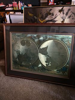 Framed Double Hemisphere World Map Art Print