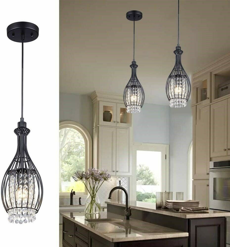 Light Fixture Pendant Vintage Hanging Crystal Black Clear Metal For Indoor Lighting Fixture