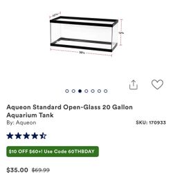 20 Gallon Aquarium Tank-Open top