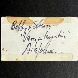 Personalized Arte Johnson of “Laugh In” TV show fame autograph on the back of a family business card