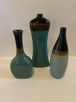 Blue-green and brown ceramic vases