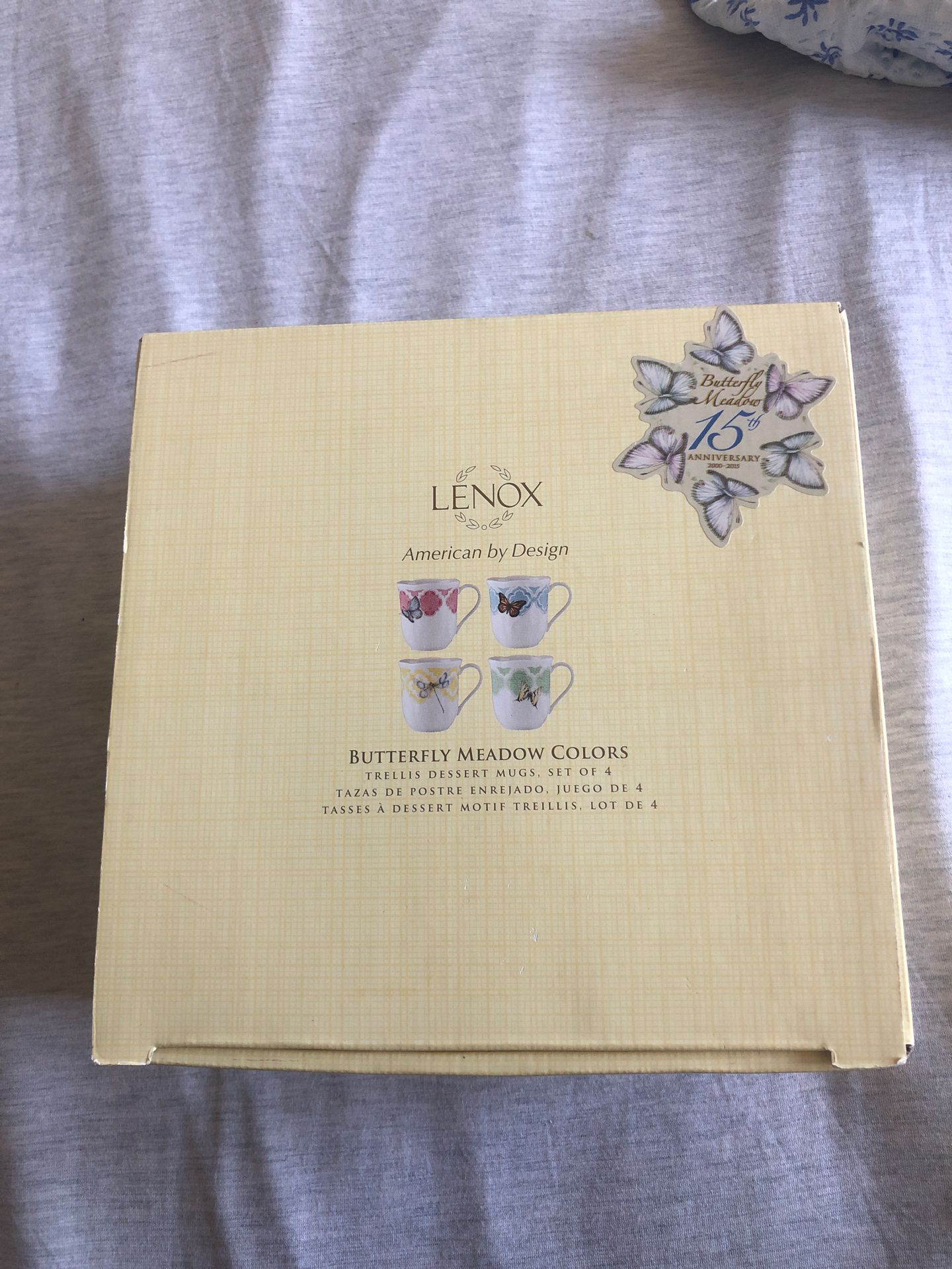 Lenox Butterfly Meadow Trellis Dessert Mug, (Set of 4), White