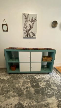 Custom Teal Media Console & Storage Credenza (IKEA Kallax on Wheels)