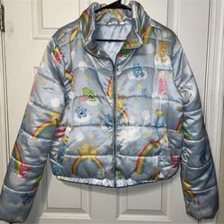Care Bears Mad Engine Women's Puffer Jacket Rainbow Cloud Print Size M Cartoon