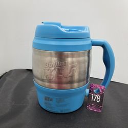 Bubba Keg 52 oz Insulated Blue Trim Silver Travel Mug Preowned "Inzone"EUC