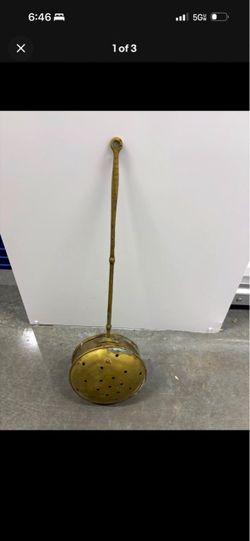 1930-50 Vintage Mini Brass Bed Warm/Hearth Pan w/ Pierced Lid & Long Handle