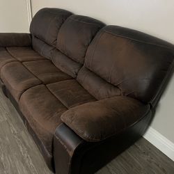 Three-seater manual reclining sofa, Faux brown leather 