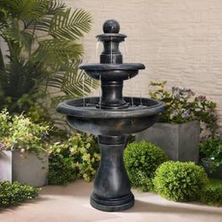 45.2 in. H Cement Outdoor Floor Water Fountain 3-Tiers Zen Garden Cascading Waterfall with Pump for Patio, Yard, Lawn New