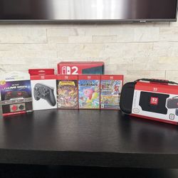 New! Nintendo Switch 2 + 3 Games + Pro Controller + Deluxe Travel Case + KontrolFreek Thumb Grips