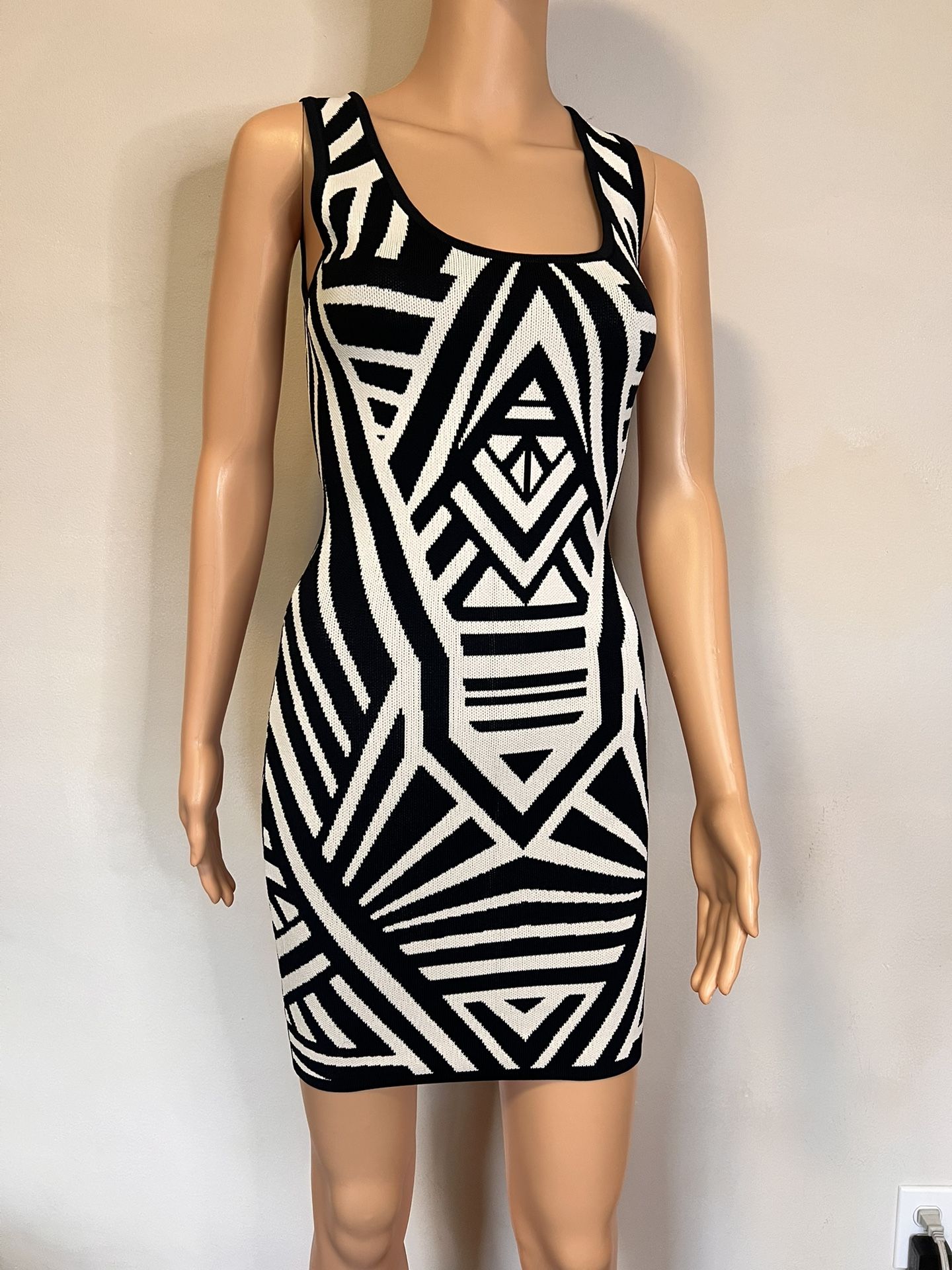 Jealous Tomato Geometric Print Black & White Bodycon Dress – Size Small