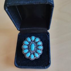 GENUINE TURQUOISE  STERLING  SILVER RING, SIZE 7 - 7.5  