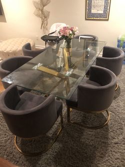 Wayfair table and suede chairs (6)
