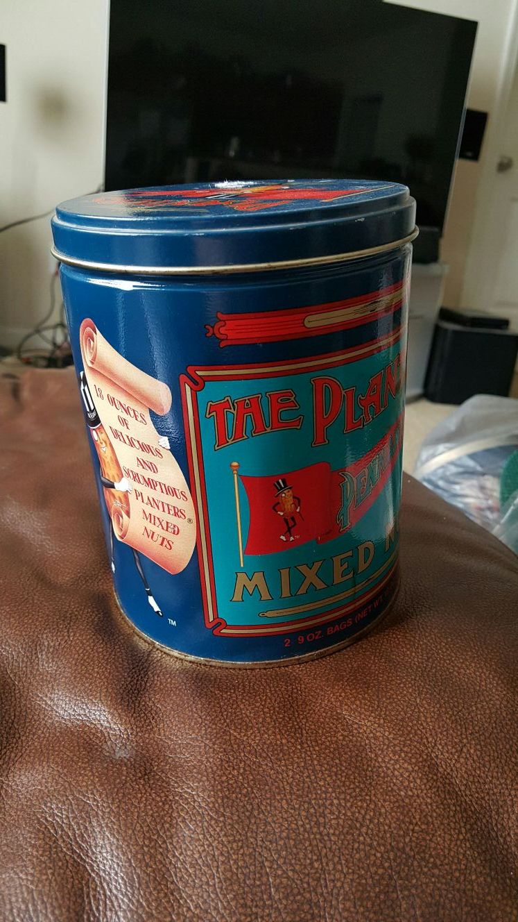 Rare Vintage Planters Mr. Peanut Logo Pennant Brand Mixed Nuts 18 Oz Tin