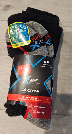 New - Hanes Mens X-Temp Wicking Crew Cotton Socks (3-pack, Size: 6-12)
