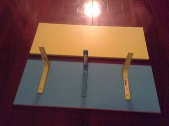 IKEA Shelves in Teal & Yellow with Coordinating Brackets