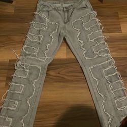 Gray stacked jeans