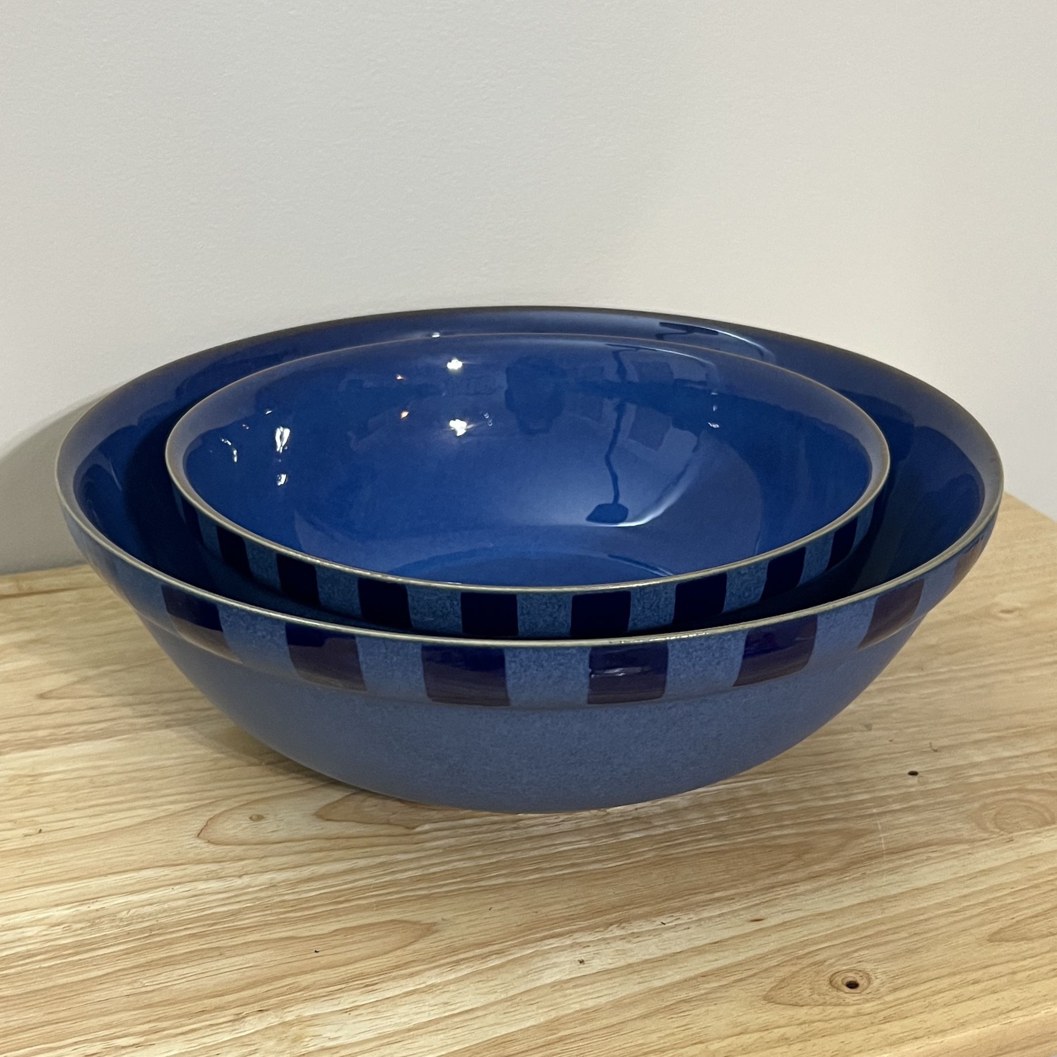 VINTAGE DENBY REFLEX STONEWARE SERVING BOWL SET COBALT BLUE