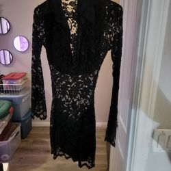 Arden B Black Lace Formal Dress Flare Sleeved Dress (Size XS)