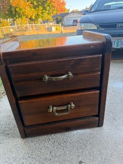 1970s Vintage Pulaski Keepsake Dresser Nightstand - Solid Wood / Brass