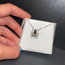Sterling Silver Diamond Accented Spider Necklace