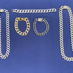 Men’s Fashion Fantasy Costume Necklace & Bracelet 1/2” Wide Gold & Silver Tone 