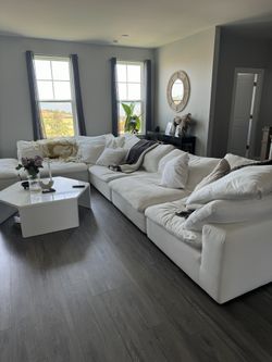 White Fabric 5-piece Modular Sectional +Ottoman