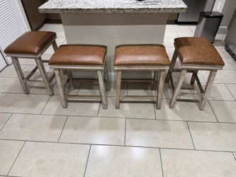 MAISON ARTS Counter Height Bar Stools Set of 4 for Kitchen Counter Solid Wood Legs with Brown Faux L
