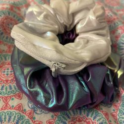 Metallic Hair Scrunchies, With Zip Pocket 