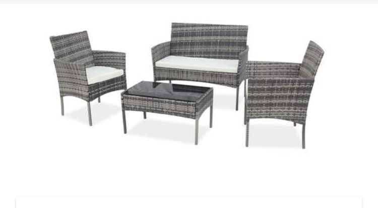 4 Piece Patio Set Rattan Wicker Set With Table And Cushions Grey