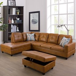 Leather Sectional Couch Set And Ottoman 