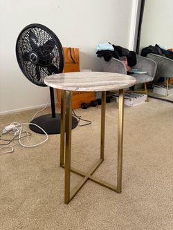 Round Marble Top Side Table Gold Base