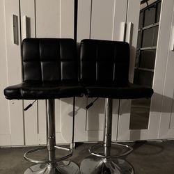 Bar Stools Adjustable Armless Swivel PU Leather Barstools Set of 2 - Black