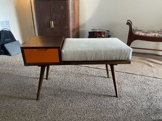 MCM Entryway Bench With Drawer Mid century Modern