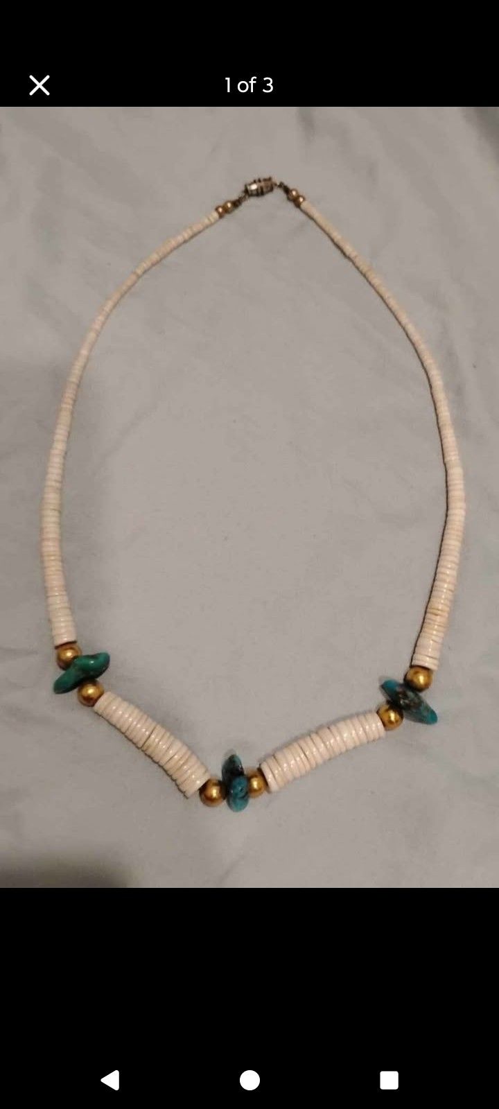 Turquoise Shell & Brass Bead Native Made Necklace
